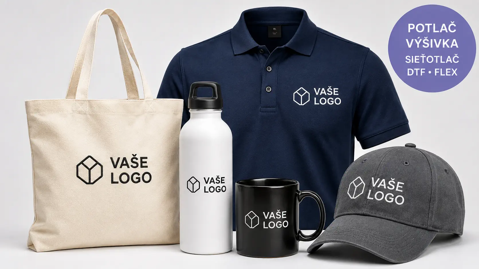 Ukážka potlače a výšivky na textil a reklamné predmety