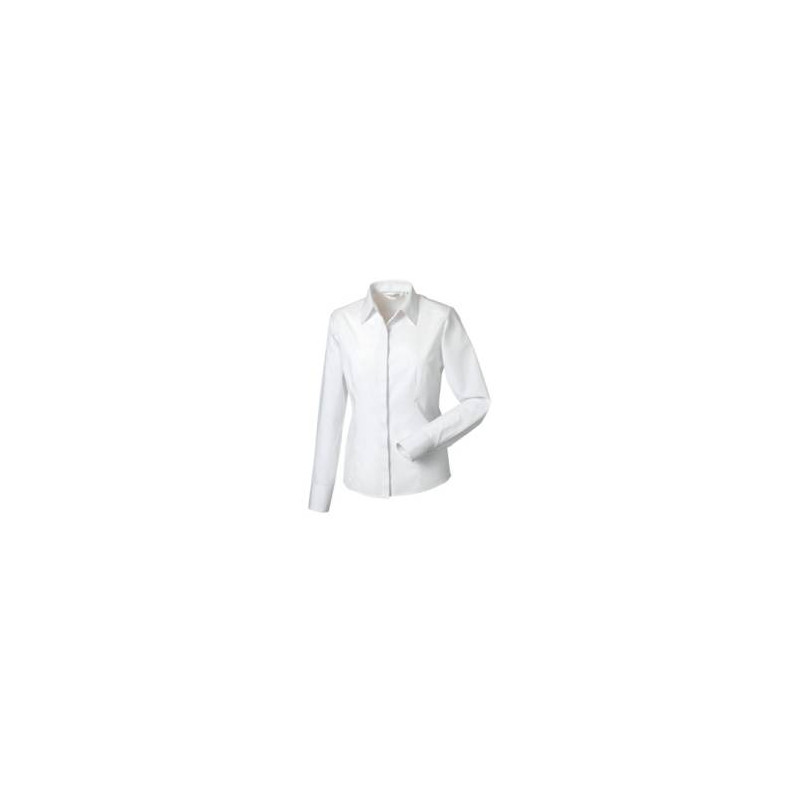 Ladies` Long Sleeve Fitted Polycotton Poplin, biela, 3XL