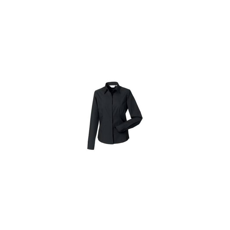 Ladies` Long Sleeve Fitted Polycotton Poplin, čierna, XS