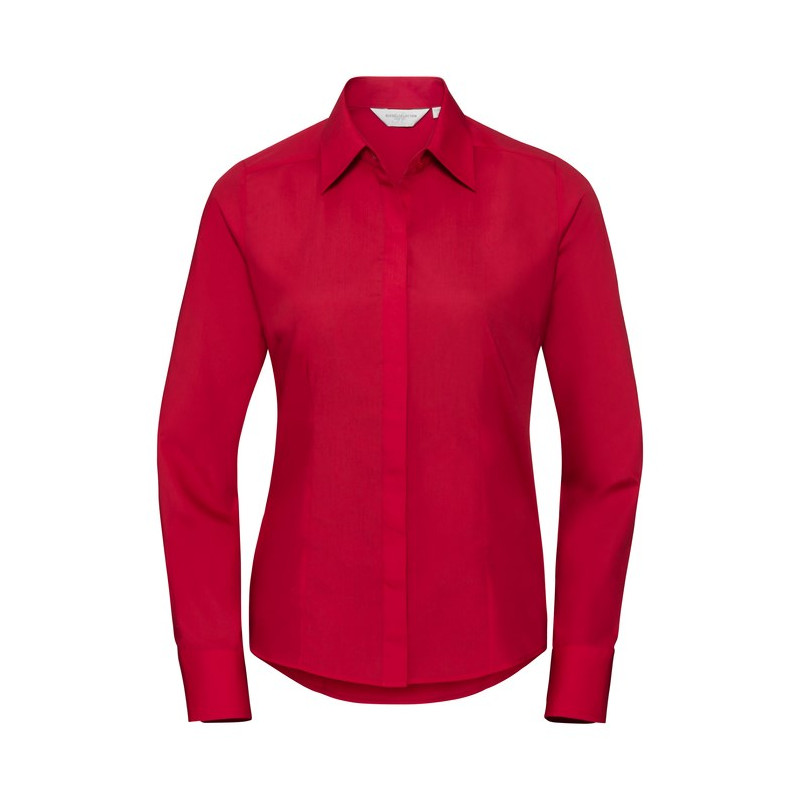 Ladies` Long Sleeve Fitted Polycotton, classic červená, 3XL