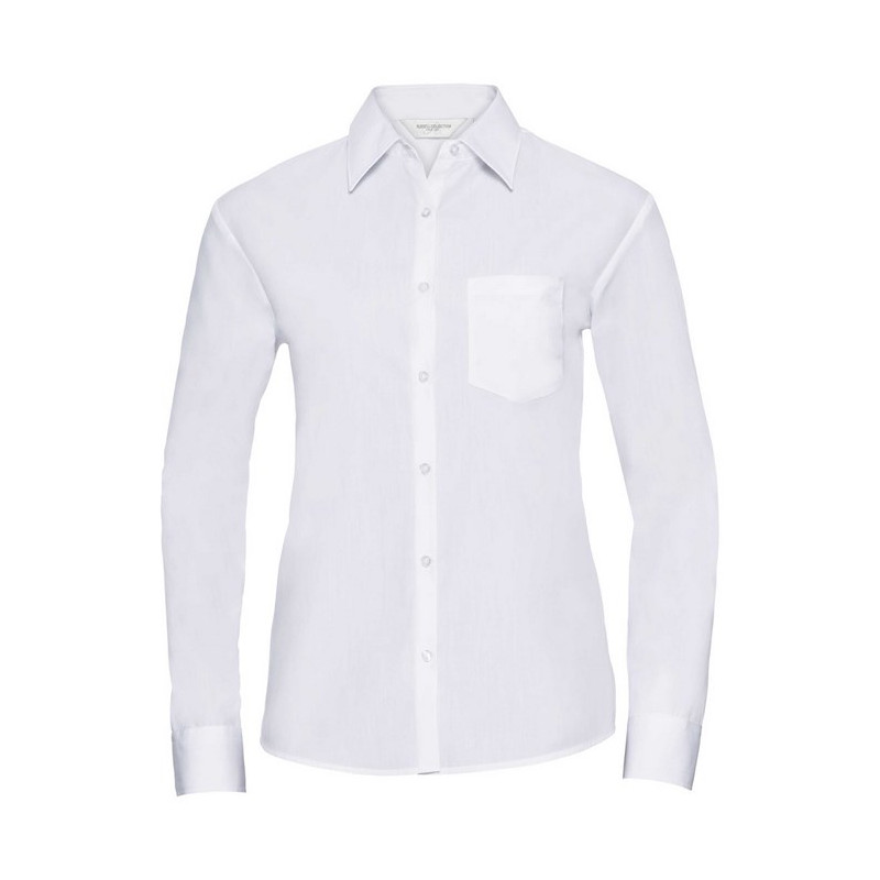 Ladies` Long Sleeve Classic Polycotton Poplin, biela, XS