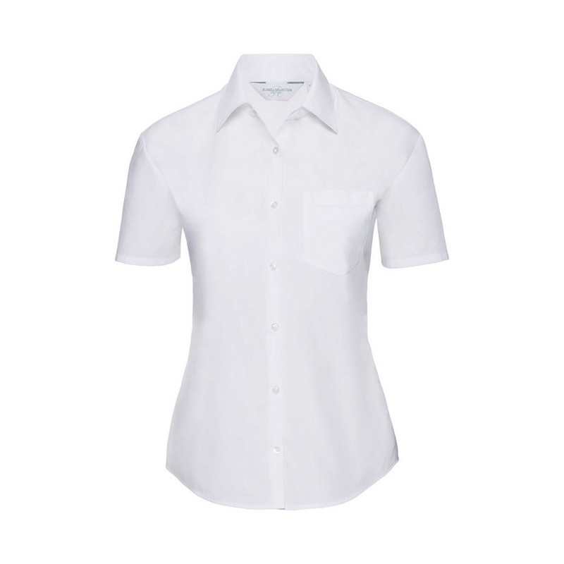 Ladies` Short Sleeve Classic Polycotton Poplin Shirt