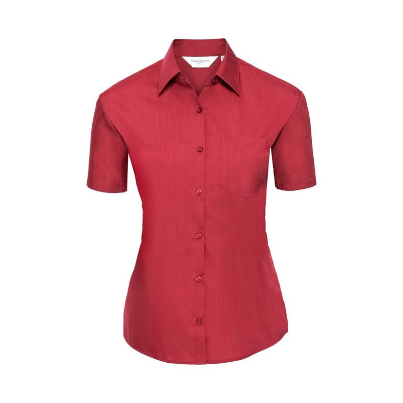 Ladies` Short Sleeve Classic Polycotton Poplin Shirt
