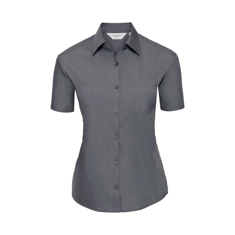 Ladies` Short Sleeve Classic Polycotton Poplin Shirt