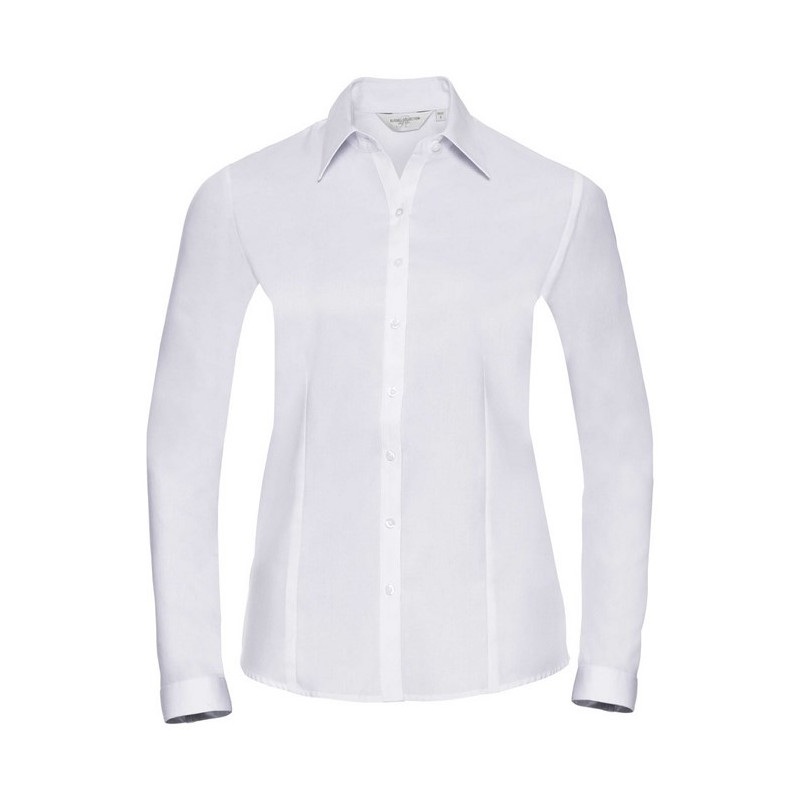 Ladies` Long Sleeve Tailored Herringbone Shirt, biela, 4XL