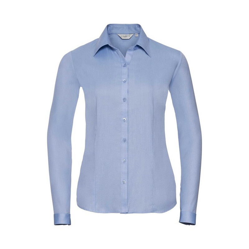 Ladies` Long Sleeve Tailored Herringbone Shirt, svetlomodrá