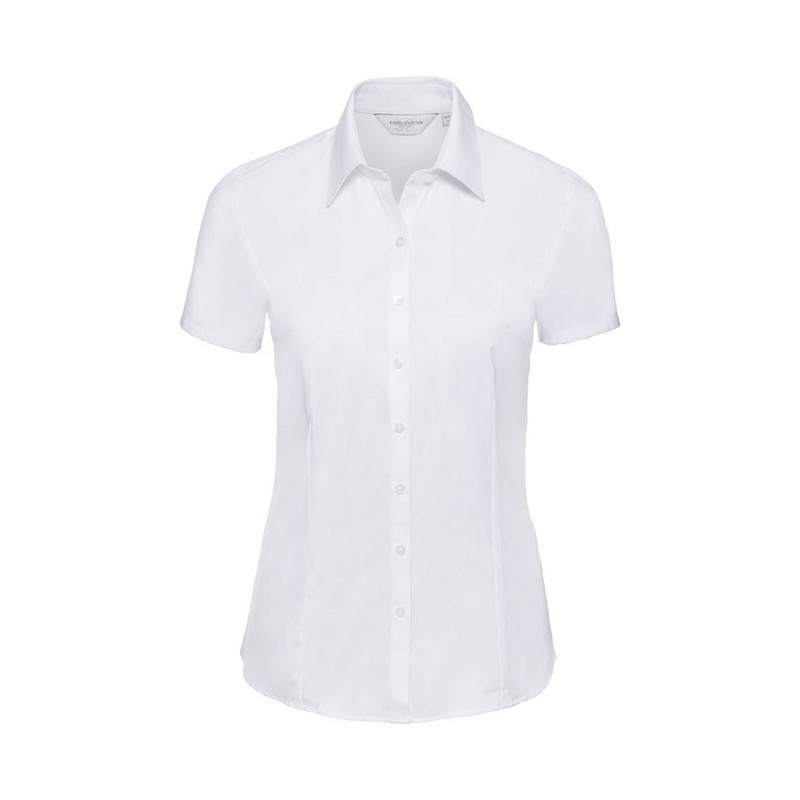 Ladies` Short Sleeve Tailored Herringbone Shirt, biela, 4XL