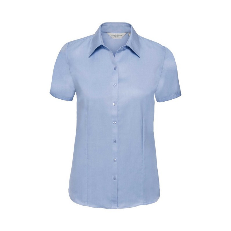 Ladies` Short Sleeve Tailored Herringbone, svetlomodrá, S