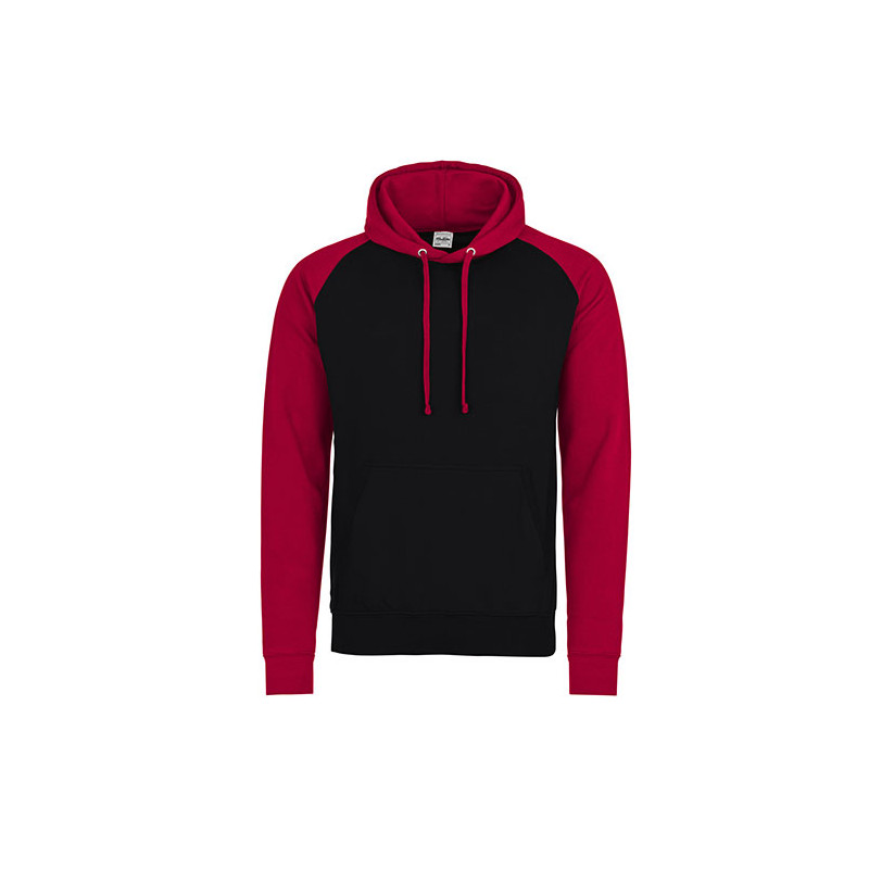 AWDis•BASEBALL HOODIE, black/fire červená