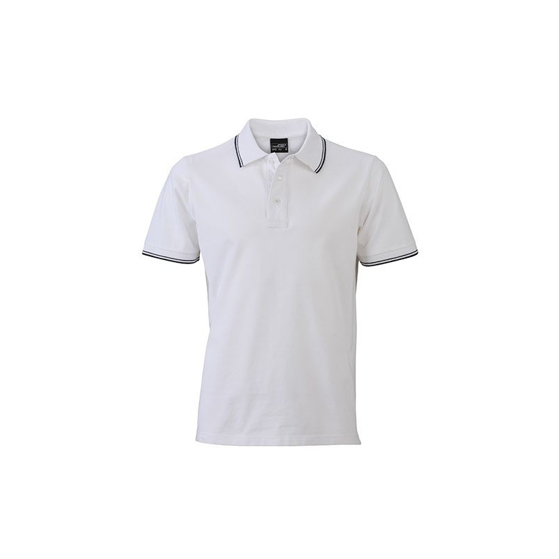 Mens Polo, white/ tmavomodrá