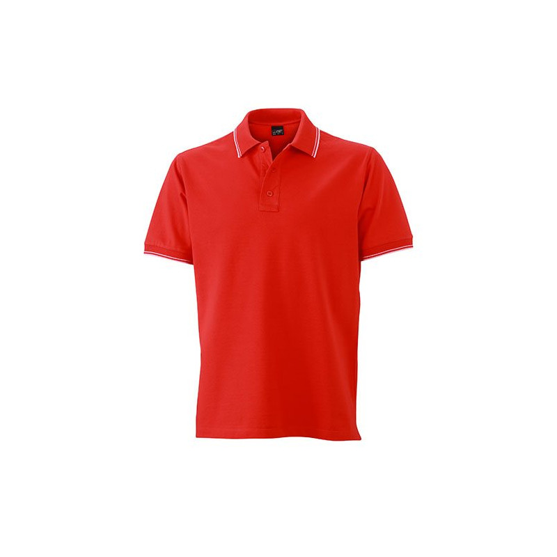 Mens Polo, tomato/ biela