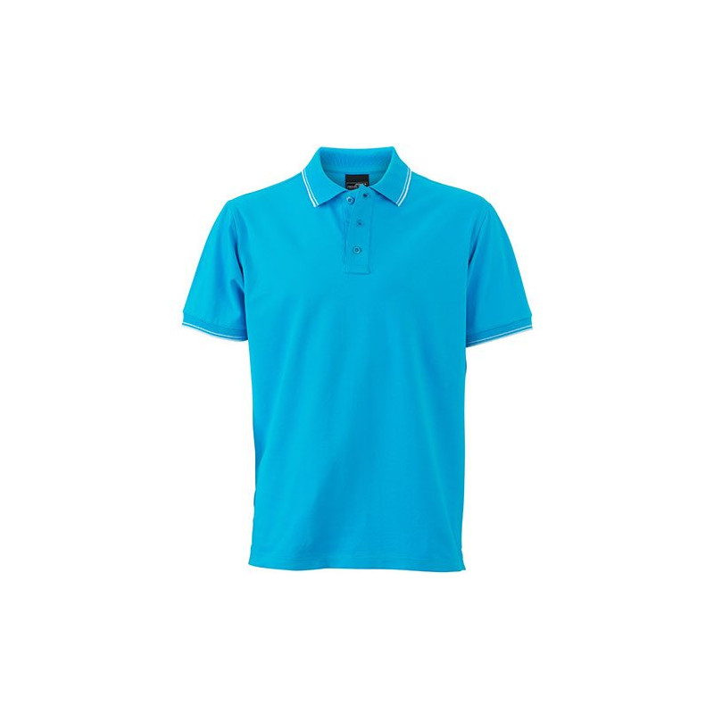 Mens Polo, turquoise/ biela, 3XL