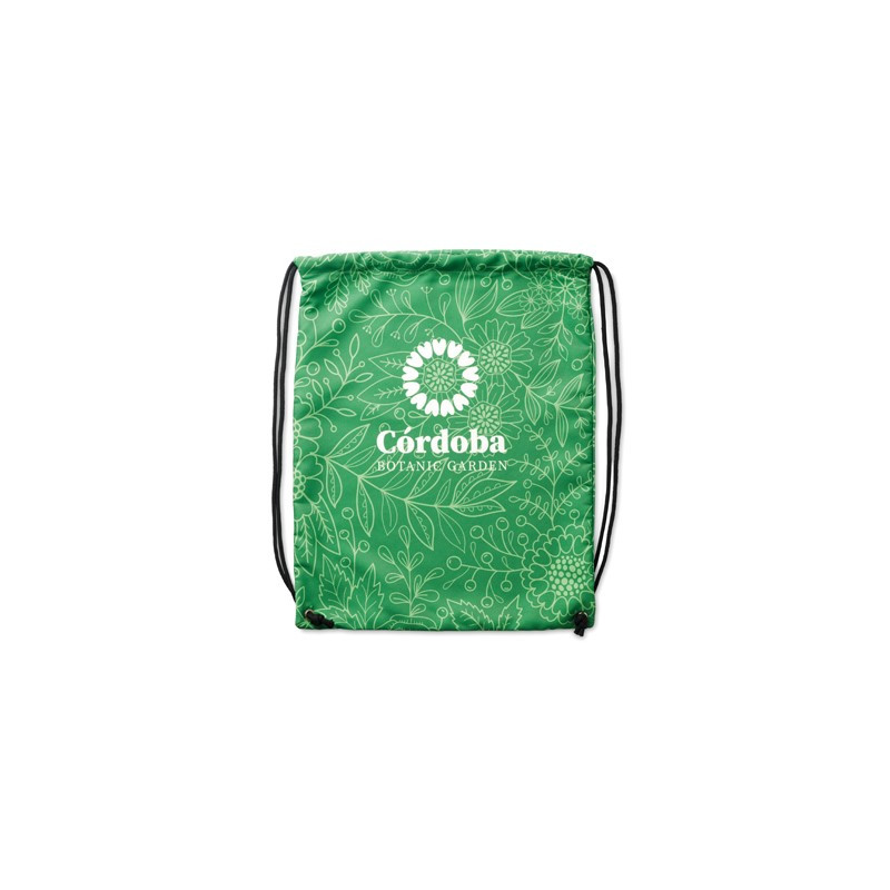 100% Polyester (220gsm) drawstring bag for a firm structure and vivid colours. Min 250 pcs