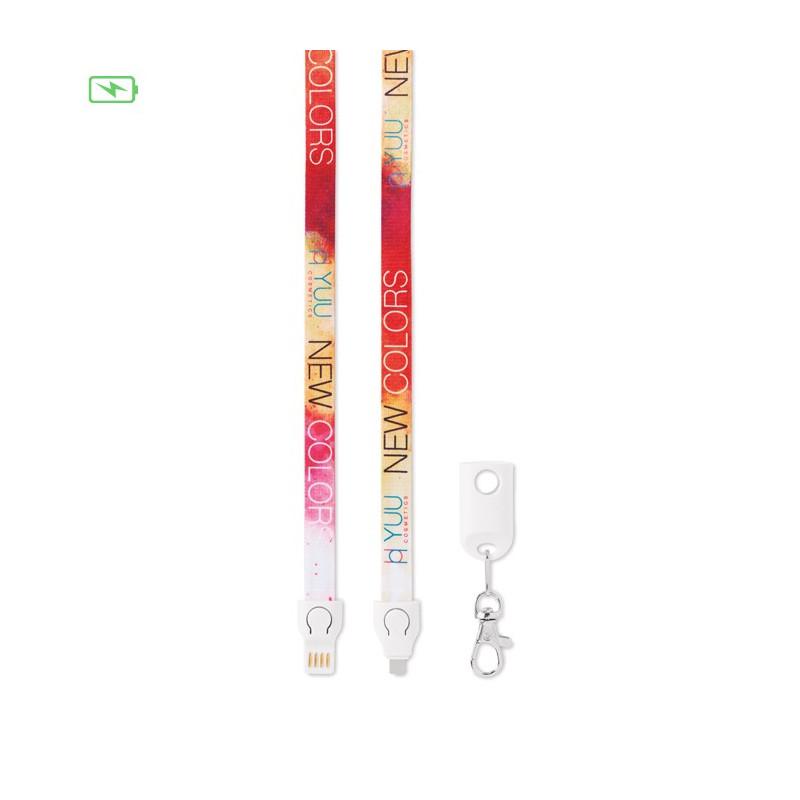 2-in-1 Charging cable lanyard. Min 100 pcs, viacfarebná