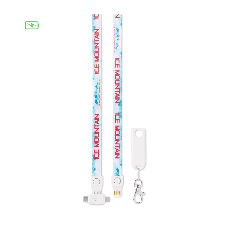 2-in-1 Charging cable lanyard, USB-C. Min 100 pcs, viacfarebná