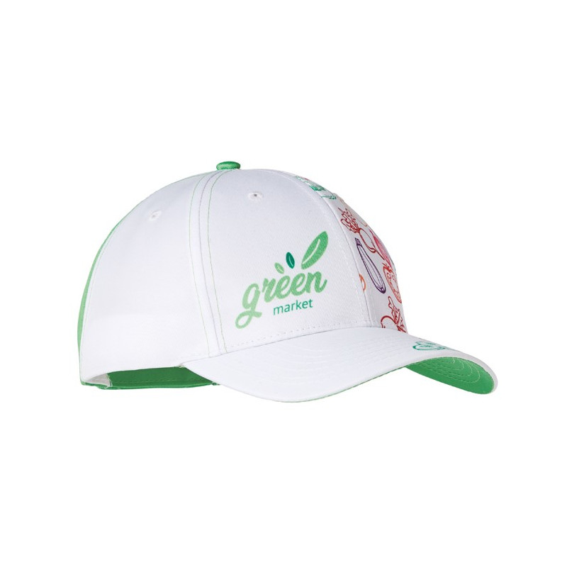 All over printed, 6 panel polyester cap. Min 150 pcs