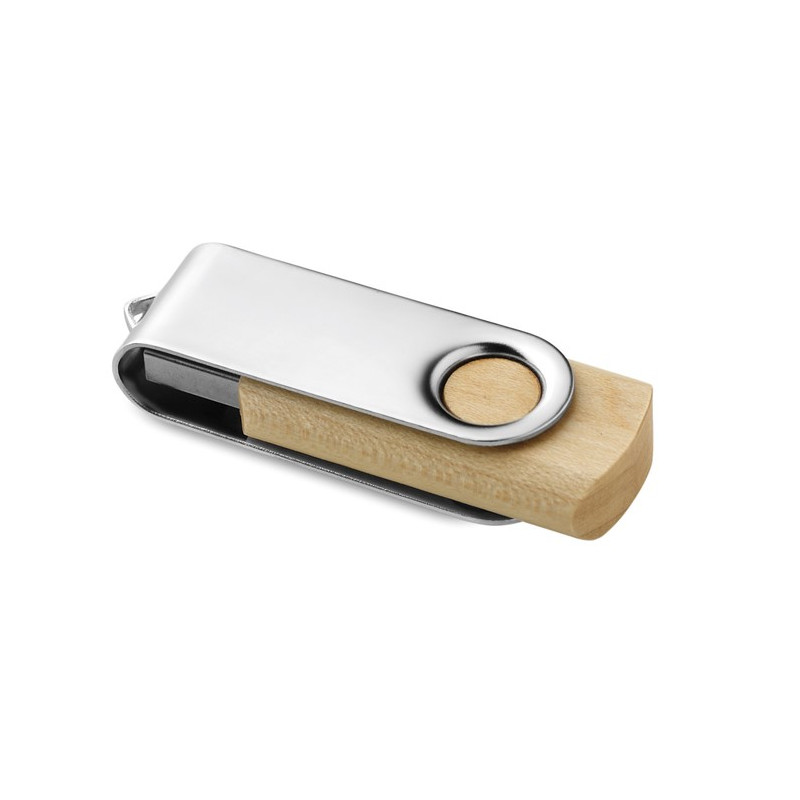 USB Flash disk s dreveným obalom a kovovým otočným krytom