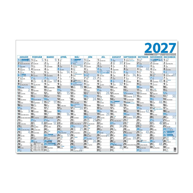 Plánovací jednolistový kalendár 2027