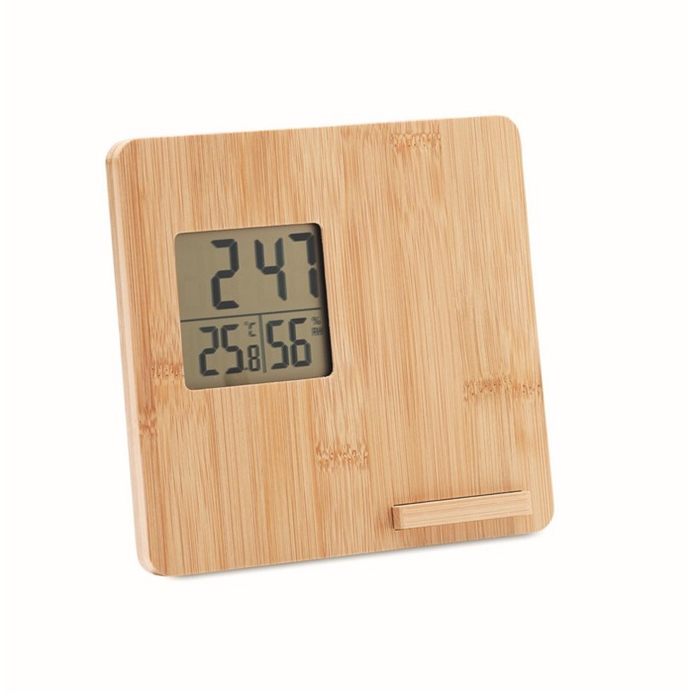 Bambusová bezdrôtová nabíjačka s meteostanicou