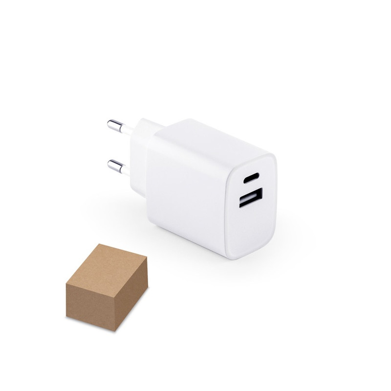 Nabíjací adaptér USB-A 18W, USB-C 20W, biela