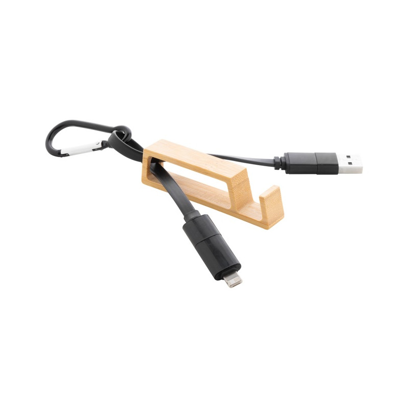 USB nabíjací kábel s bambusovým stojanom