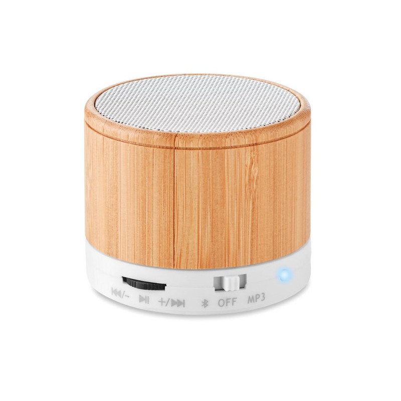 Bluetooth reproduktor s bambusovým dekorom a LED indikátorom