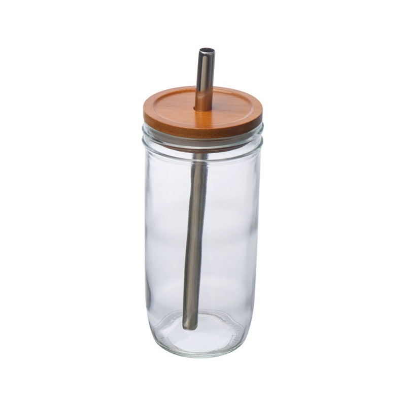 Pohár s bambusovým viečkom a slamkou 650 ml