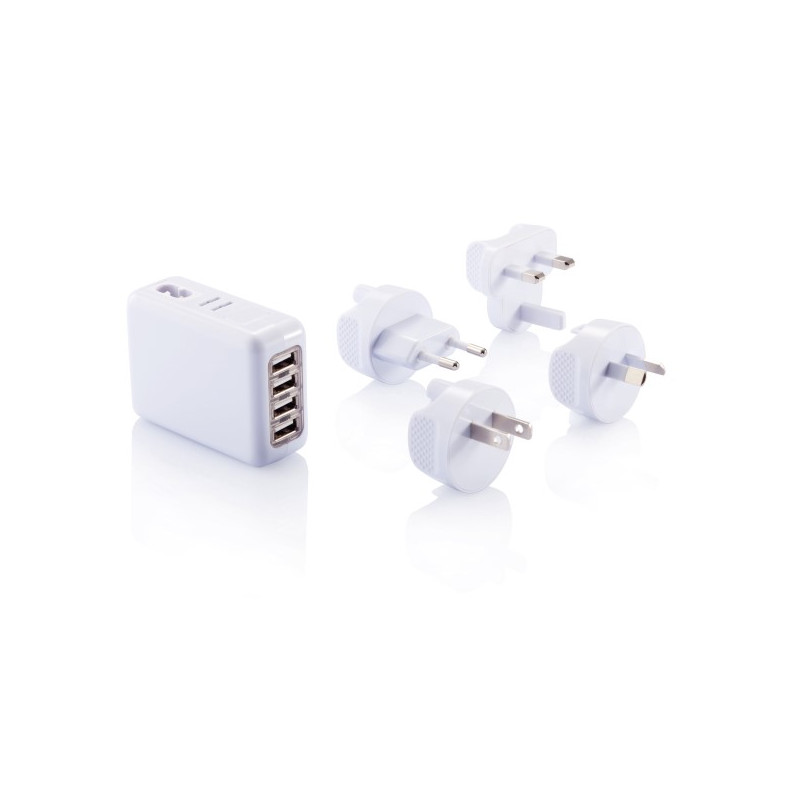 Cestovná nabíjačka so 4 USB portami, biela
