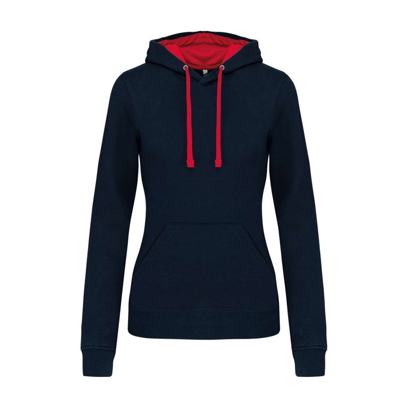 LADIES’ CONTRAST HOODED SWEATSHIRT, navy/ červená, S